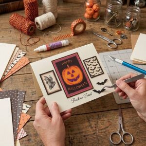 Halloween pumpkin artwork used to create a scrapbook-style card