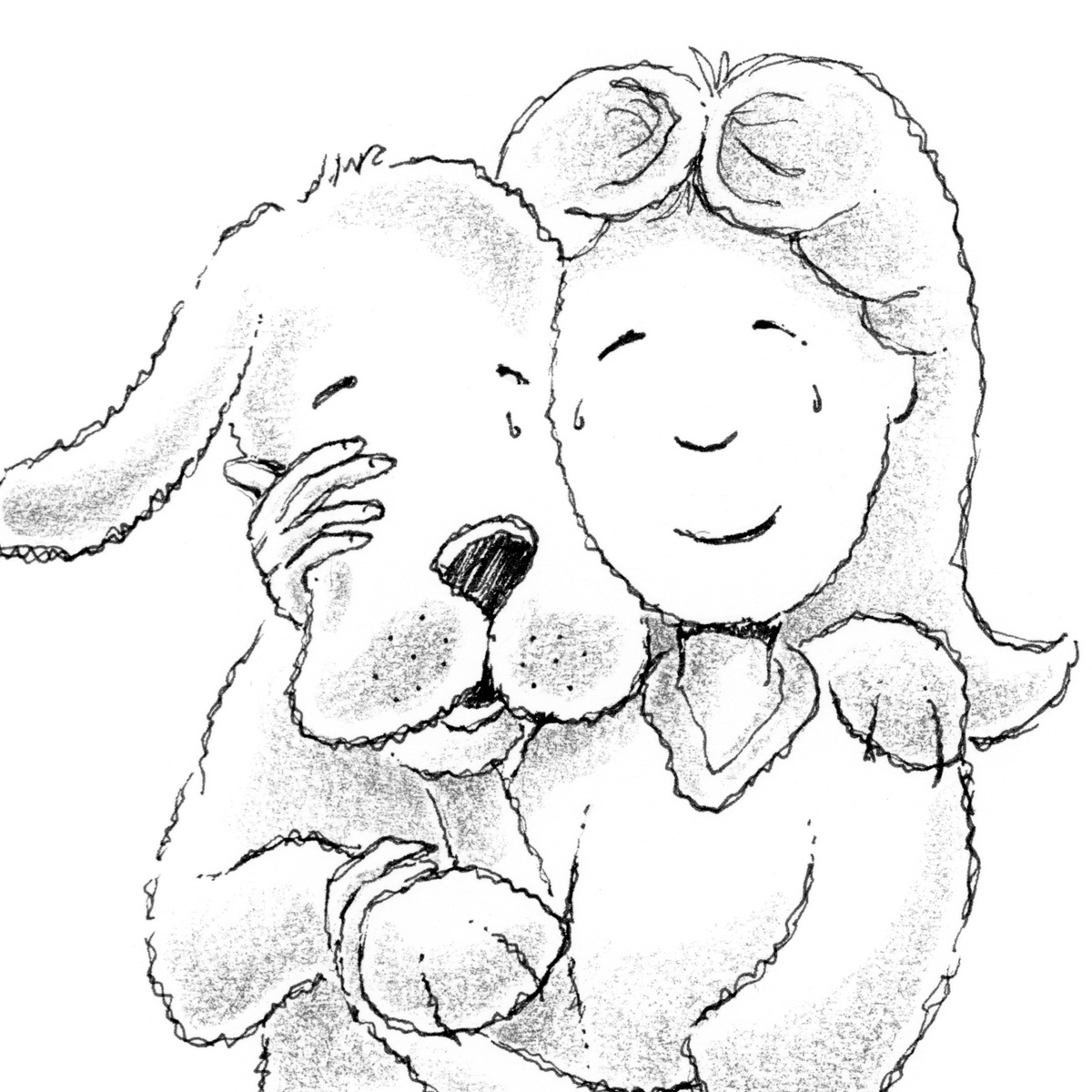 Illustration from the chapter book, "Ellie and Lex Mysteries: The Kidnapped Canine" by Craig Kunce showing Ellie hugging her big dog