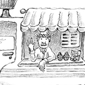 Illustration from the chapter book, "Ellie and Lex Mysteries: The Kidnapped Canine" by Craig Kunce showing Mr. Peterson's cupcake food truck