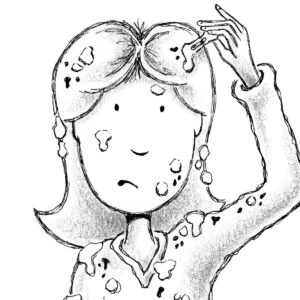 Illustration from the chapter book, "Ellie Anders: The Playground Fundraiser" by Craig Kunce showing Ellie with cake and frosting all over her