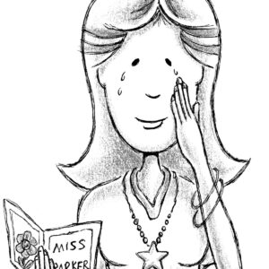 Illustration from the chapter book, "Ellie Anders: The Playground Fundraiser" by Craig Kunce showing a teacher shedding a few tears from reading a thank you card