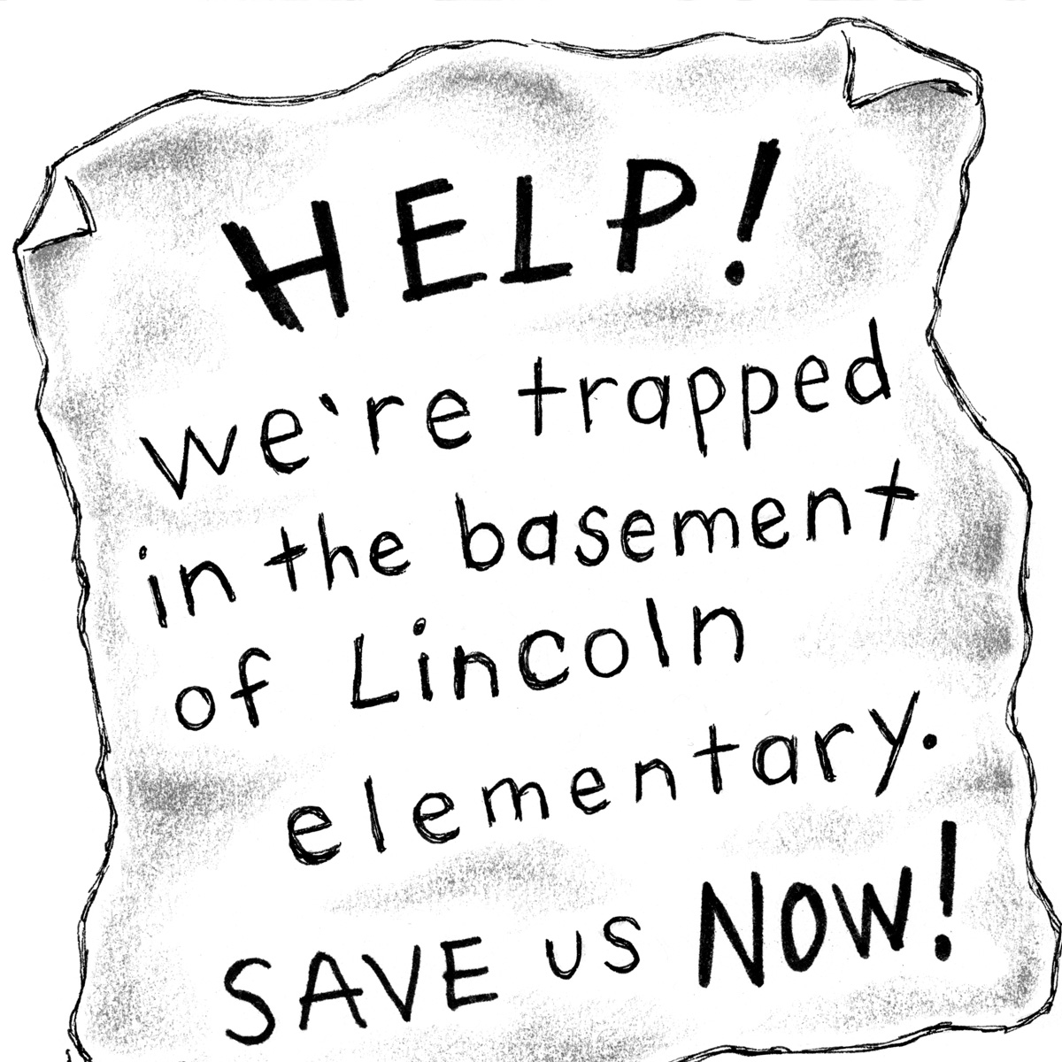 Illustration from the chapter book, "Ellie Anders: The Playground Fundraiser" by Craig Kunce showing a fake note asking for help