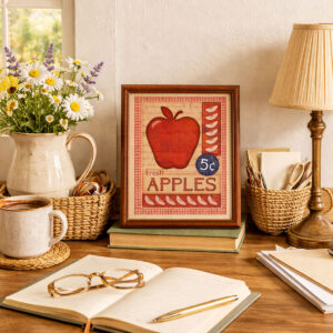 Fresh apples artwork by Craig Kunce sitting on a desk showing how to decorate your home.