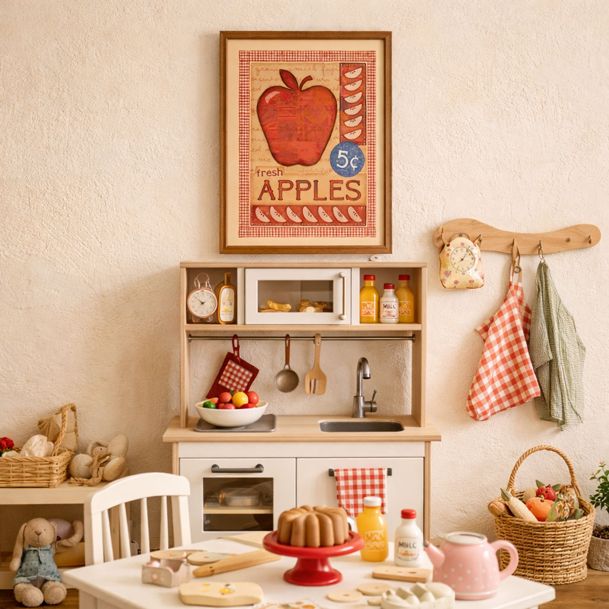 Fresh apples artwork by Craig Kunce hanging on a wall showing how to decorate your home's kids rooms.