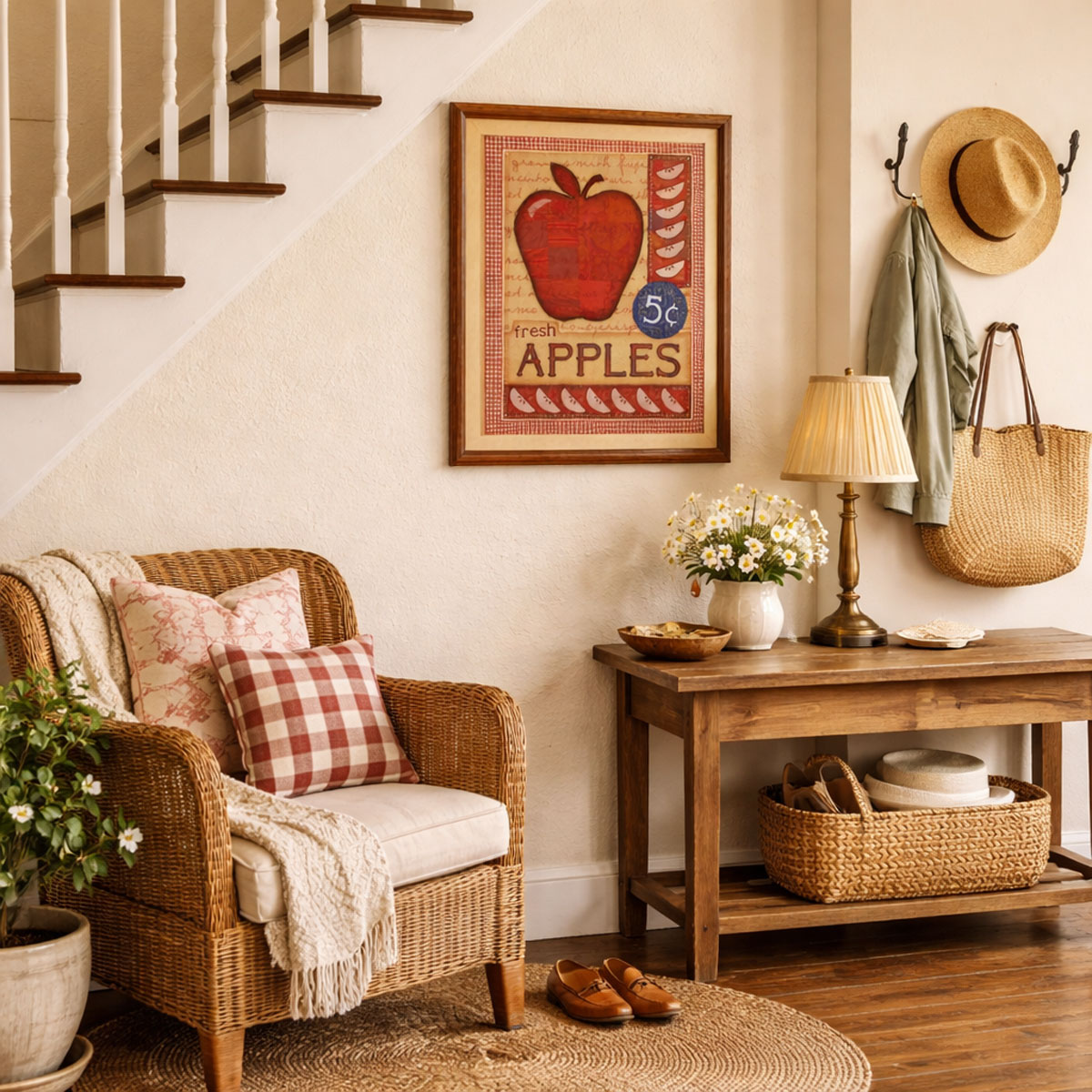 Fresh apples artwork by Craig Kunce hanging on a wall showing how to decorate the reading room in your home.