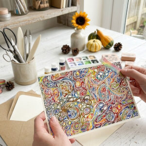 Happiness Flow colorful abstract printable art featuring vibrant organic linework and rich watercolor tones.