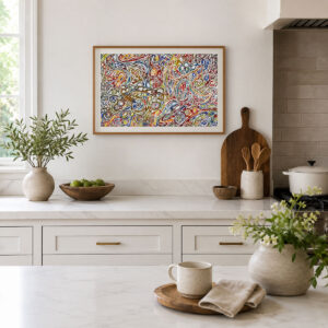 Happiness Flow colorful abstract printable art featuring vibrant organic linework and rich watercolor tones.