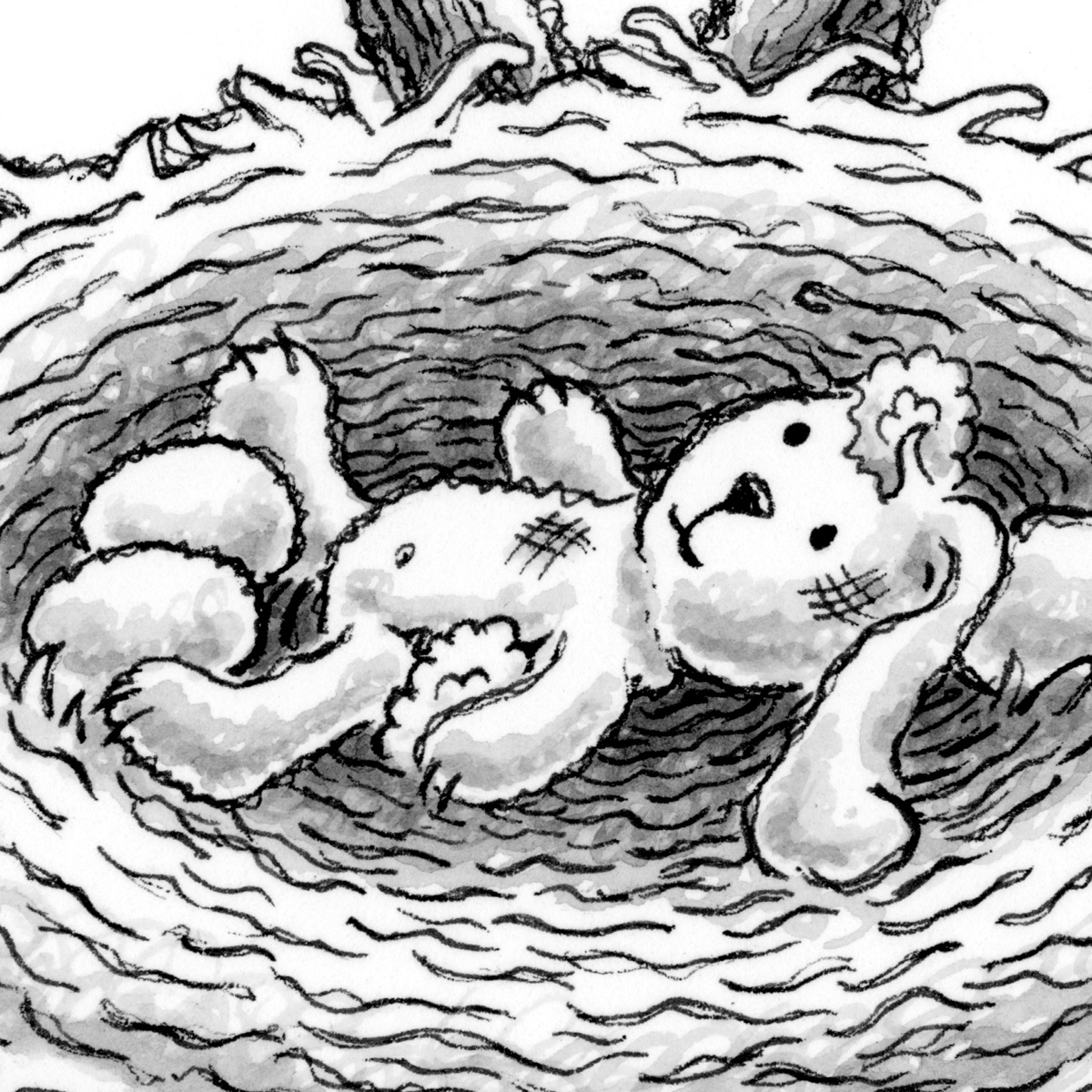 Illustrations from "Hope's Melody" by Jeanna Kunce showing a stuffed animal bunny in a large bird's nest