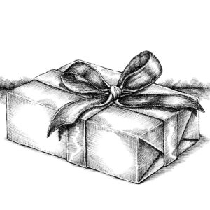 Detailed pen-and-ink drawing of a present