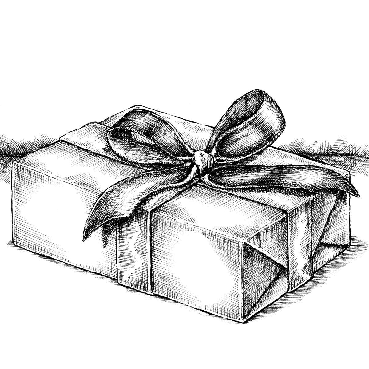Detailed pen-and-ink drawing of a present