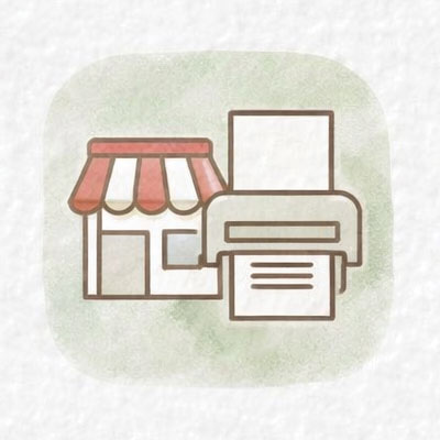 Icon image of a printer and local store front.
